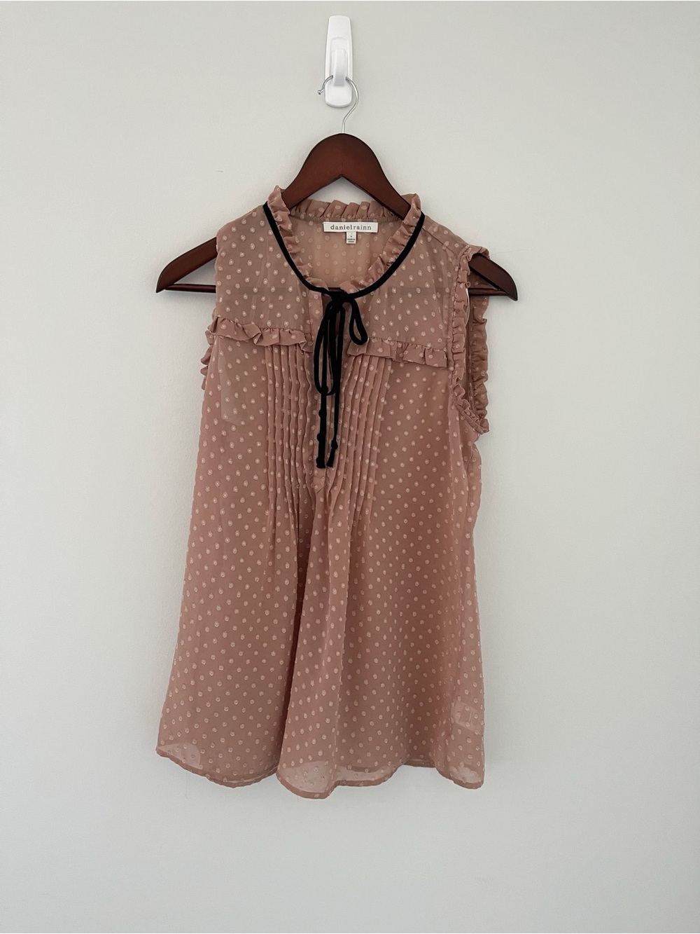 Daniel Rainn Tan Semi Sheer Blouse S Ruffle & Pleat Detail - Picture 6 of 7